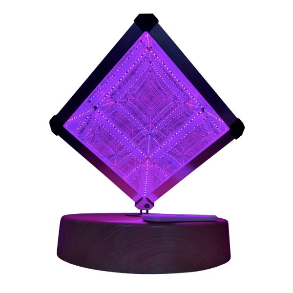 LED Infinity Cube on Wooden Pedestal, Light Changing LEDs, Remote Control – 25cm - Image 4