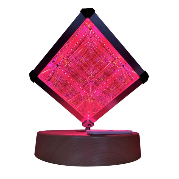 LED Infinity Cube on Wooden Pedestal, Light Changing LEDs, Remote Control – 25cm - Image 6